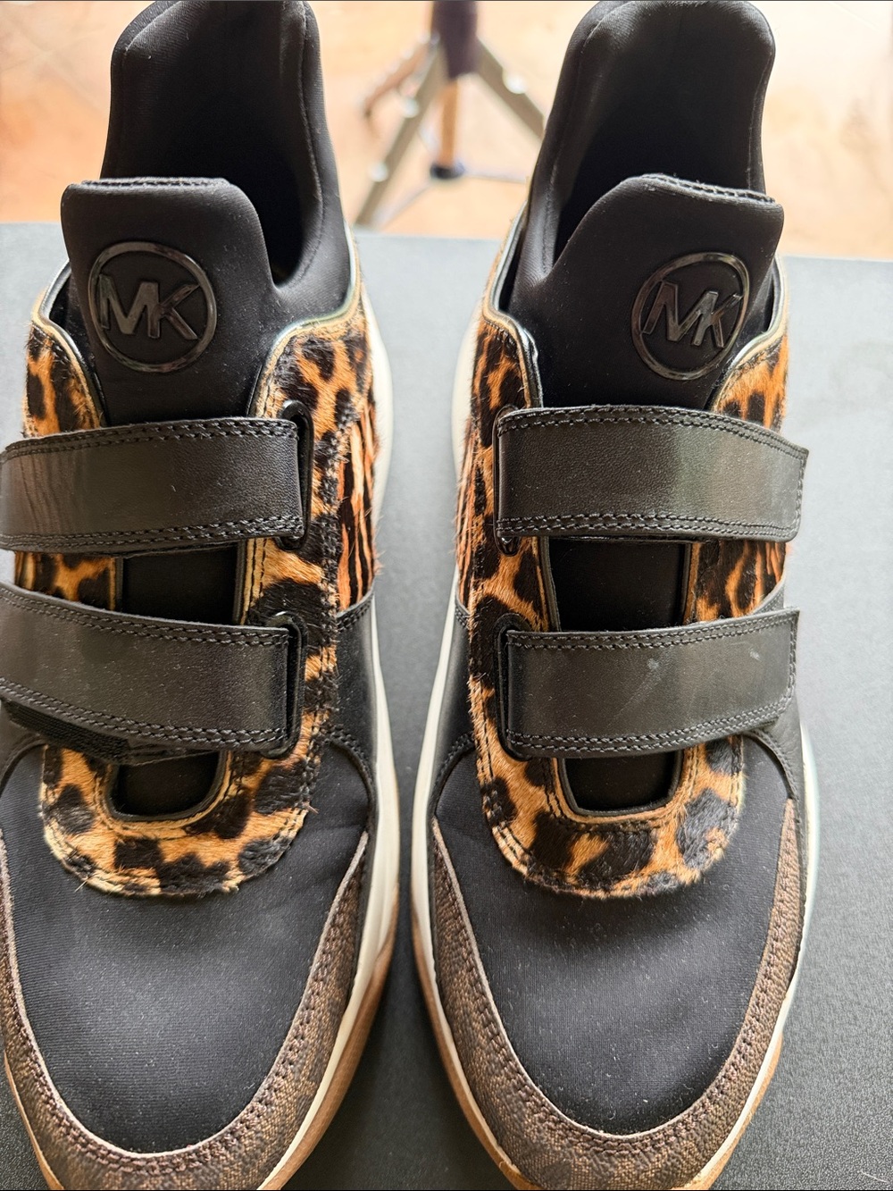 Michael Kors Kids Black & Leopard Velcro Athletic Sneakers
